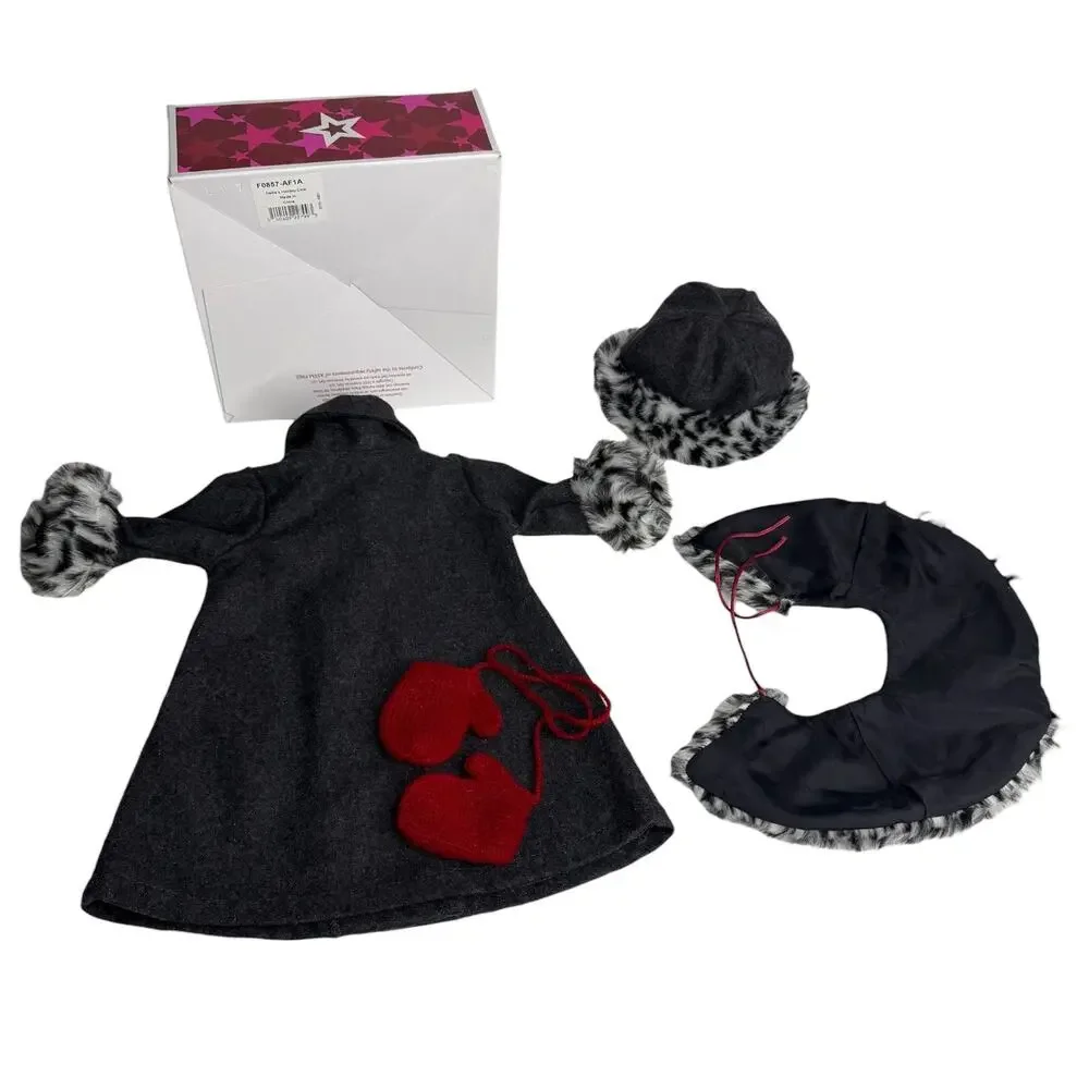 American Girl Doll Nellie Holiday Coat Hat & Mittens Faux Fur Animal Print Box
